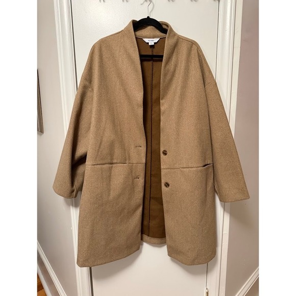 Old Navy Long Line Camel Cardigan Jacket Large Peacoat Neutral Quiet Luxury 2X - Picture 2 of 6